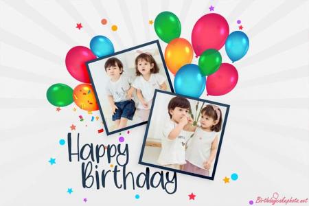 Happy Birthday Card With Double Photo Frames