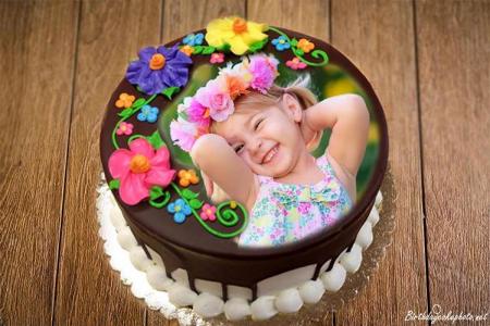 Print Photo on Beautiful Flower Chocolate Birthday Cake
