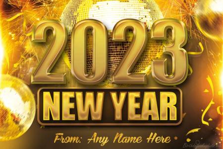 Golden New Year 2023 Wishes Card With Name Edit