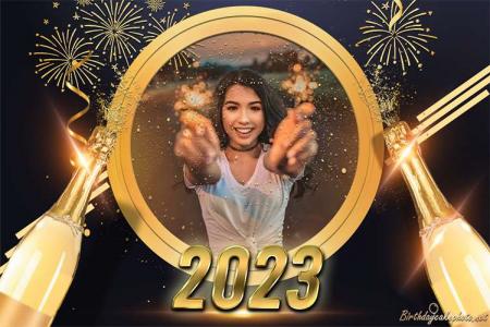 Golden Happy New Year 2023 Wishes  With Photo Frames