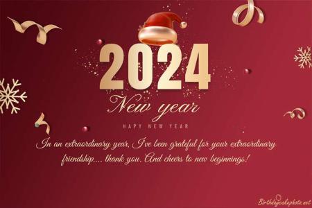 Happy New Year 2024 Celebration Card With Red Background