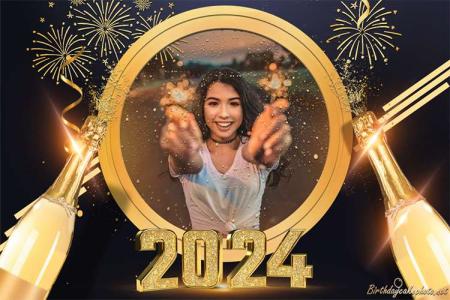 Golden Happy New Year 2024 Wishes  With Photo Frames
