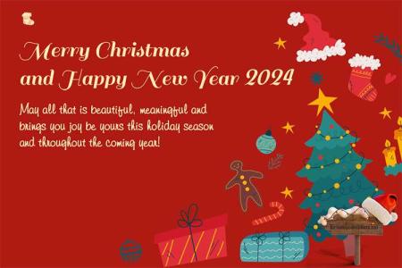 Merry Christmas and Happy New Year 2024 Greeting Card Template