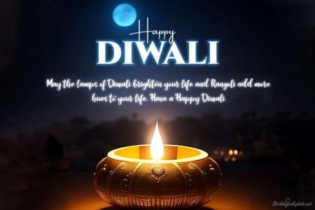 Diwali Greeting Card With Diya Lights Under Moonlight