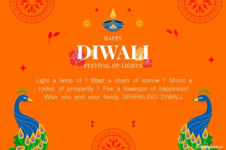 Write Wishes On Diwali Card With Peacock