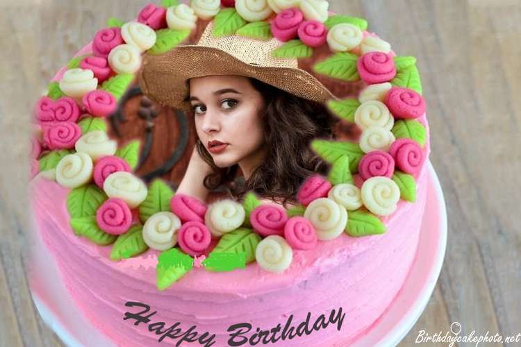 Beautiful Flower Birthday Cake With Photo Edit
