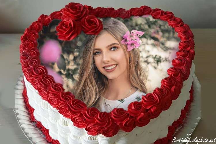 Romantic Heart Birthday Cake With Photo Edit