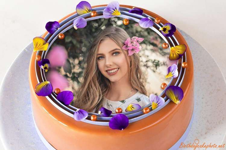 Orange Flower Birthday Cake With Photo Edit