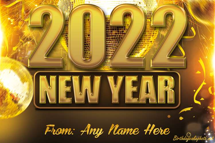 Golden New Year 2022 Wishes Card With Name Edit