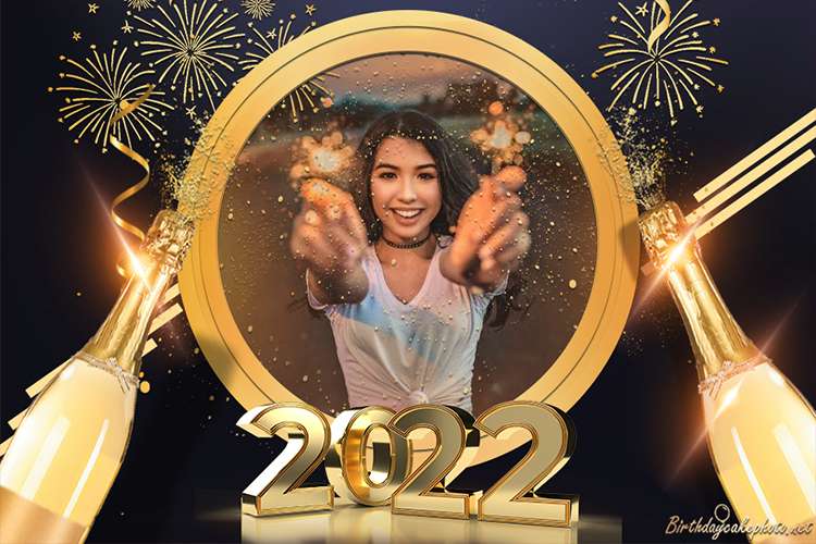Golden Happy New Year 2022 Wishes  With Photo Frames
