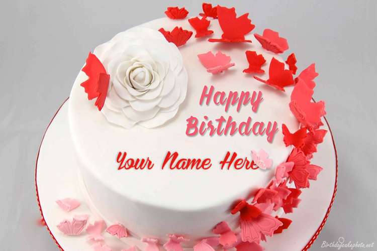 Write Name on Pink Butterfly Birthday Cake Pics