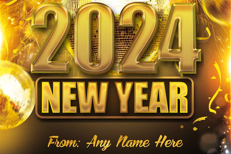 Golden New Year 2024 Wishes Card With Name Edit