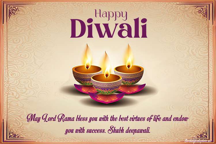 Happy Diwali Wishes Card With Diya Lamp