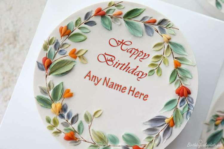 Birthday Cake With Floral Border And Name Wishes