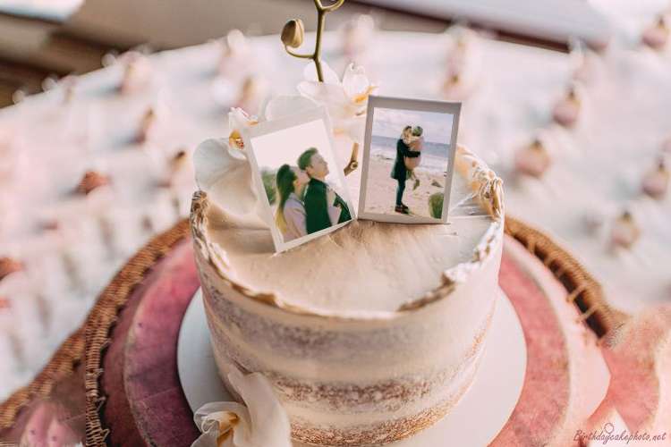 Customize Two Photos On White Orchid Wedding Cake